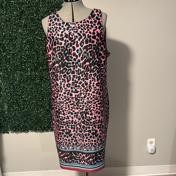 Pappagallo Pink and Blue Leopard Print Dress - Picture 1 of 5